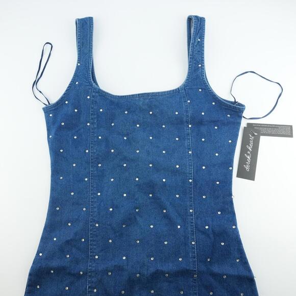 Derek Heart Dress Womens Medium Denim Sleeveless Rhinestone Studded Mini New - Picture 1 of 15
